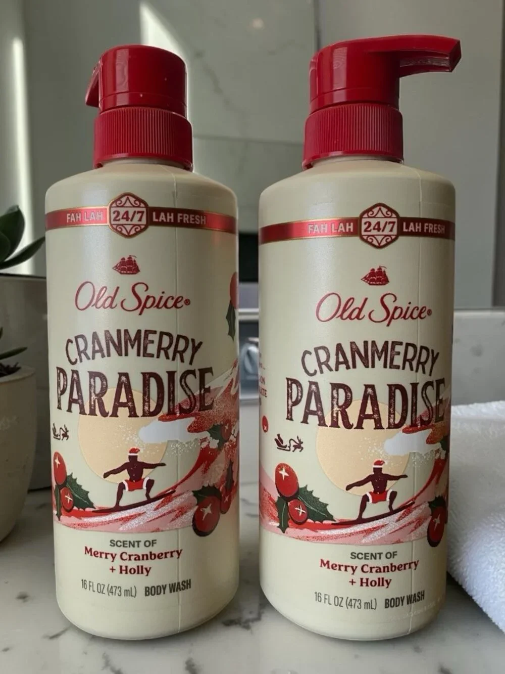 Old Spice Cranberry Paradise Body Wash Merry Cranberry Holly 16oz Pump Lot of 2